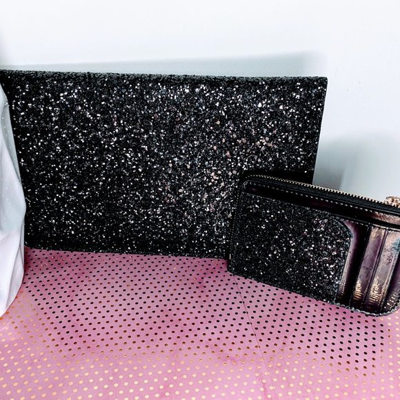 ❁KATE SPADE BLACK GLITTER CLUTCH&CARD HOLDER SET - Picture 2 of 4